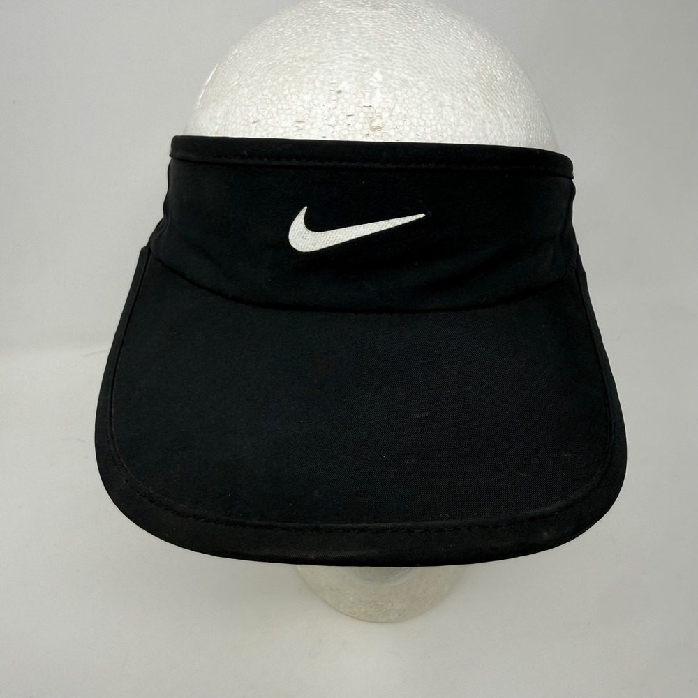 Nike Featherlight Dri-FIT Visor Black Adjustable Running Tennis Hat Swoosh Logo